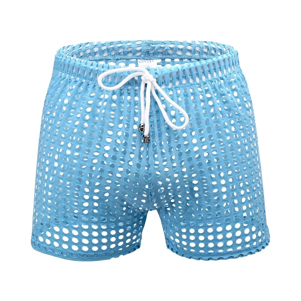 Men's Elephant Underwear, Hollow Mesh Pants, Sexy Latex Outfit, Blue, M