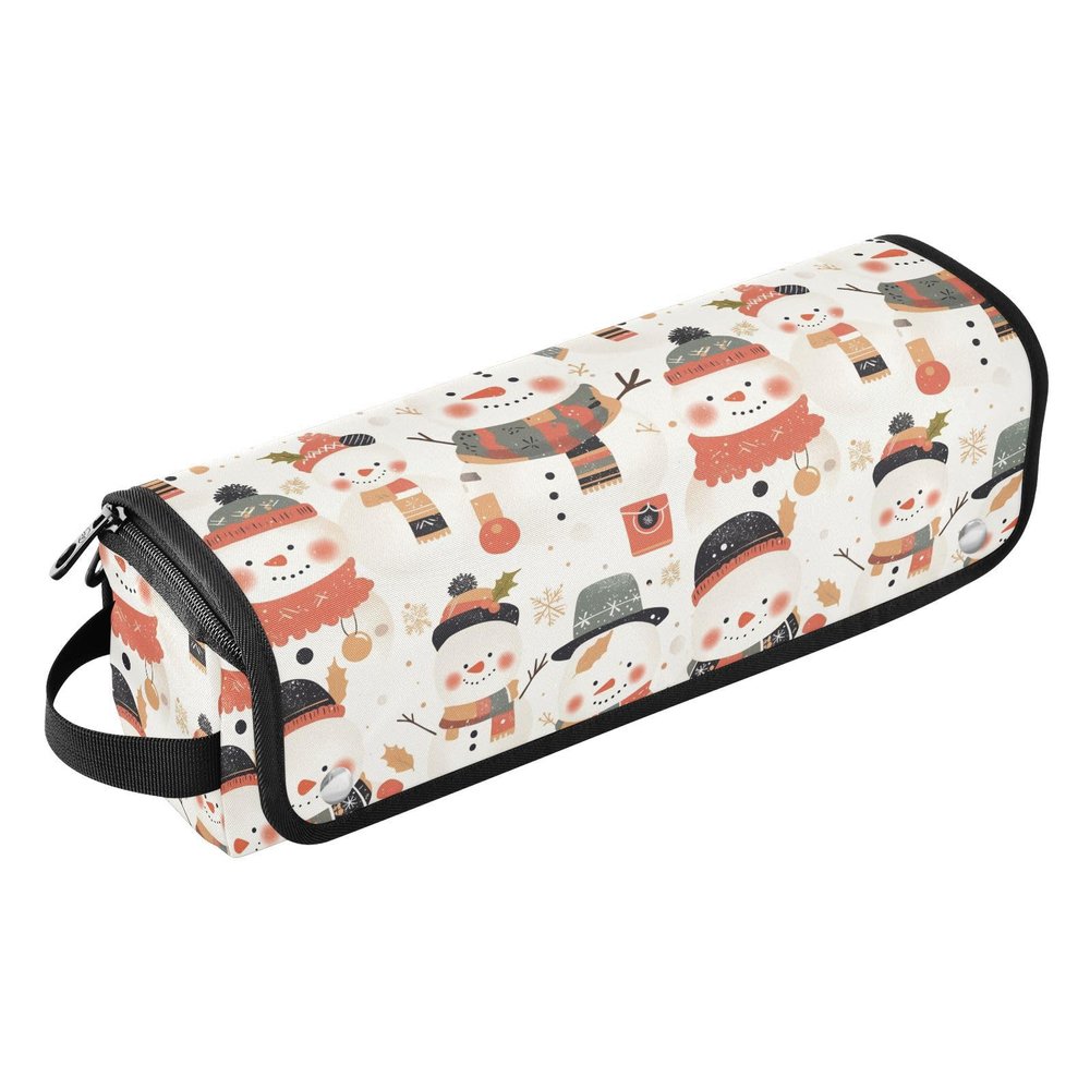 FRODOTGV Christmas Pattern Hair Tool Travel Bag with Heat-Resistant Mat, Double-Layer Holder for Flat Iron and Hair Dryer, Black-and-White Snowman, One Size