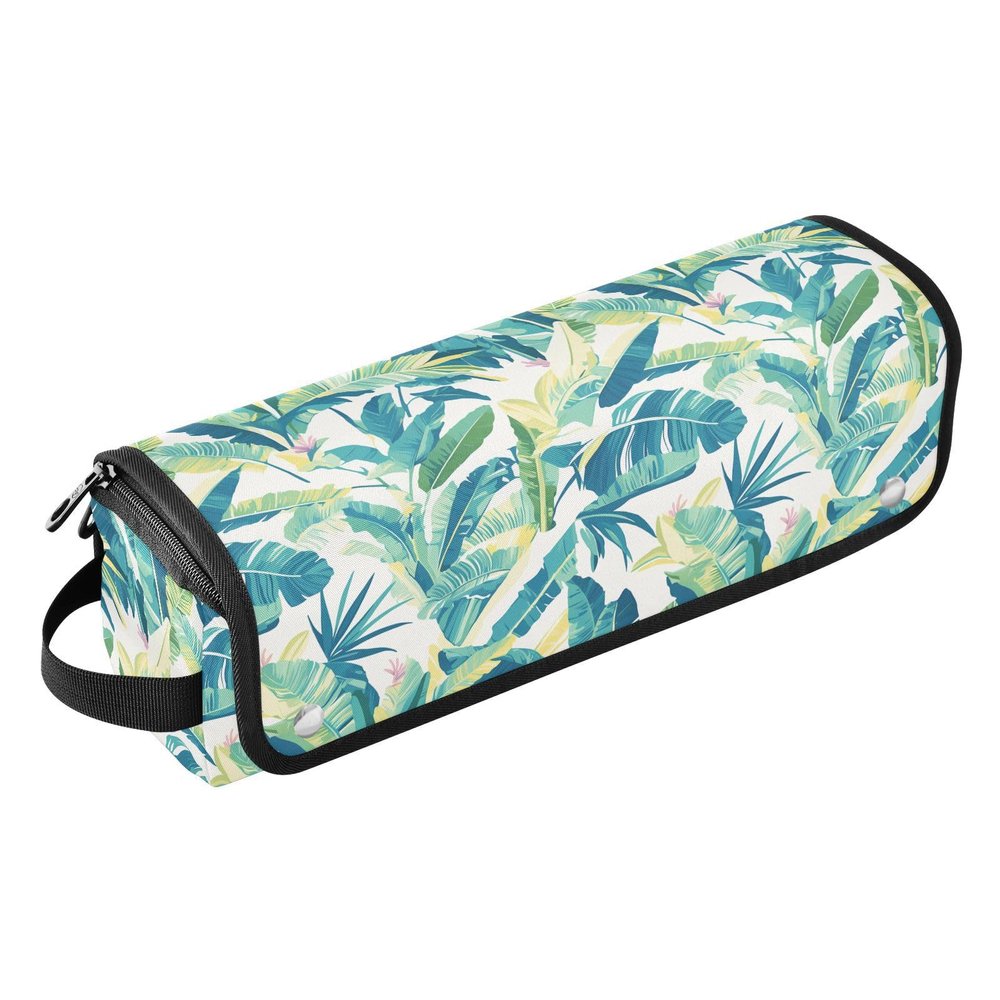 FRODOTGV Sunflowers Honey Bees Gnomes Curling Iron Travel Bag for Women, Waterproof Organizer Storage Bag with Heat-Resistant Mat for Flat Irons and Straighteners, Tropical Banana Leaf, 1 Size
