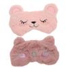 Mikinona 2-Pack Plush Sleep Masks for Adults, Breathable Cartoon Eye Masks with Smiling Cat and Shy Bear Designs view 1