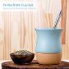 yeeplant Yerba Mate Gourd Set with Ceramic Cup, Wooden Base, Stainless Steel Straw, Elegant Blue Design, 250 ml Capacity view 2