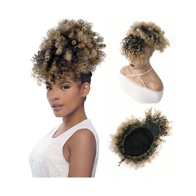 Afro Puff Drawstring Ponytail Hairpiece with Bangs for Black Women