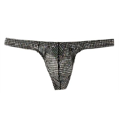 Men's Glitter Thong Underwear, Sexy and Breathable, Black, S