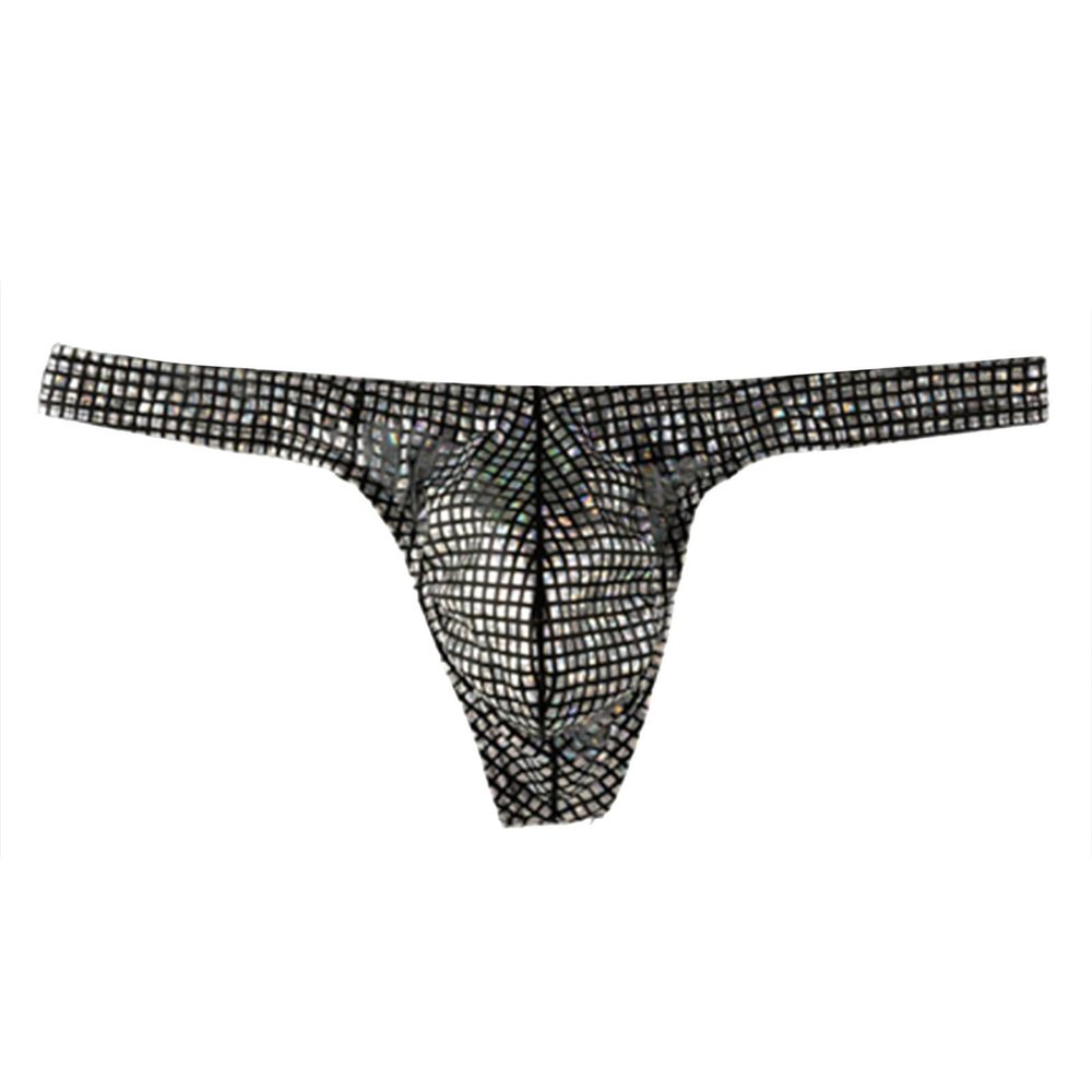 Men's Glitter Thong Underwear, Sexy and Breathable, Black, S