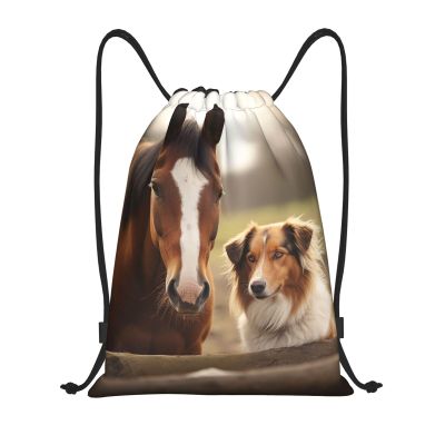 LKTPSKQRY Drawstring Backpack for Sport, Gym, Collie, Dog and Horse, Waterproof, Lightweight, Size M