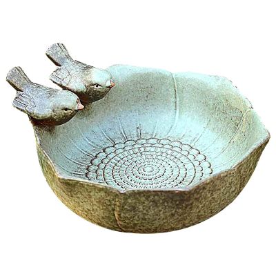Round Frost-Resistant Bird Waterer with Bird Design, Birdbath and Feeding Bowl