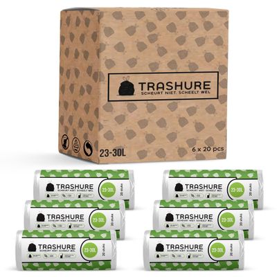 Trashure Trash Bags – 23–30 L – Suitable for Brabantia Code G Trash Cans – 6 Rolls x 20 Bags