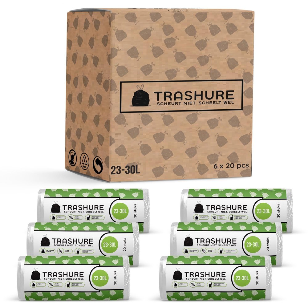 Trashure Trash Bags – 23–30 L – Suitable for Brabantia Code G Trash Cans – 6 Rolls x 20 Bags