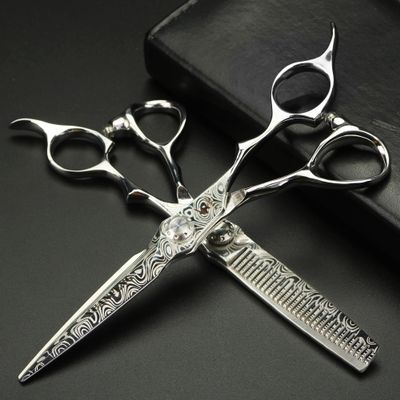 6-Inch Damascus Hair Cutting and Thinning Scissors Set, 440C Steel