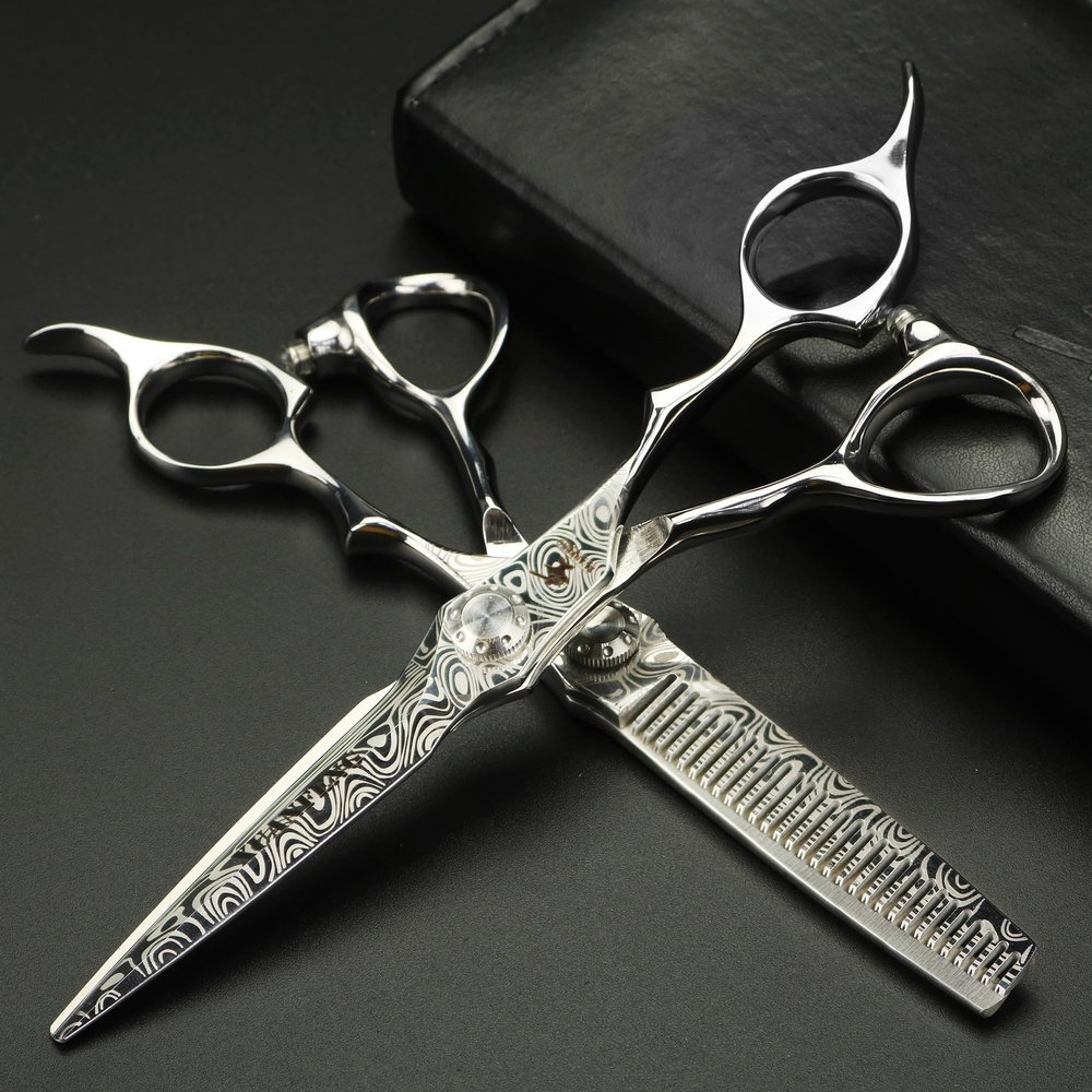 6-Inch Damascus Hair Cutting and Thinning Scissors Set, 440C Steel