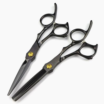 6-Inch Professional 440C Stainless Steel Hair Cutting Scissors, Black (Set)