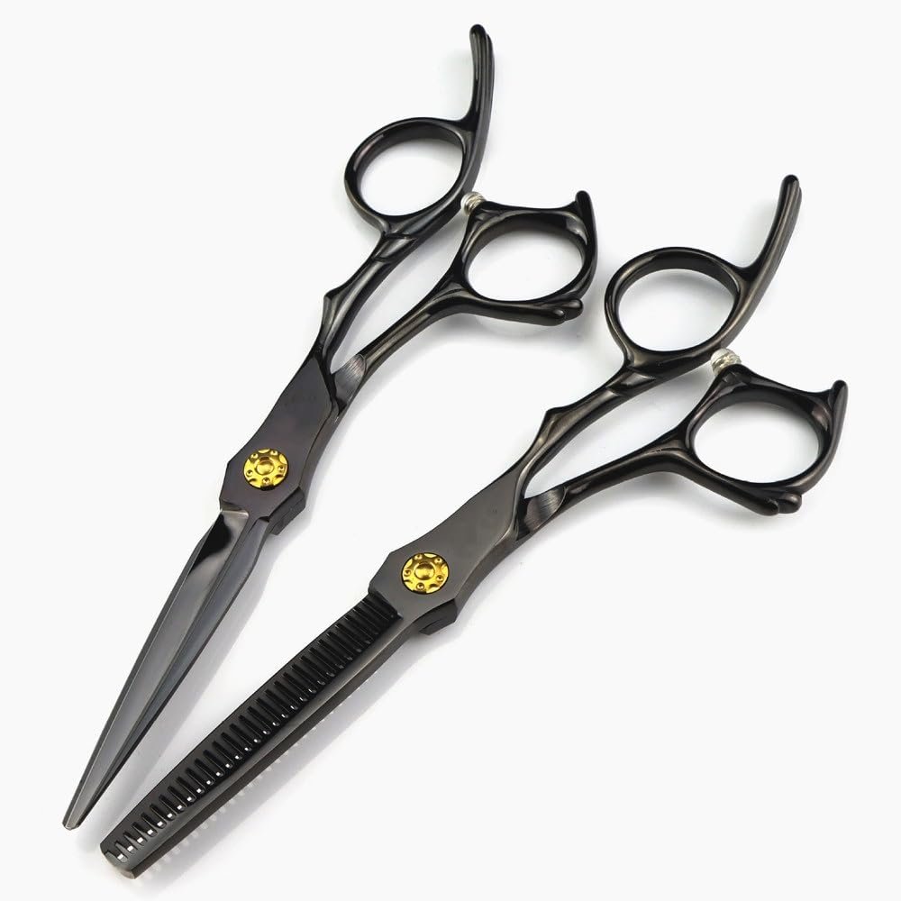6-Inch Professional 440C Stainless Steel Hair Cutting Scissors, Black (Set)