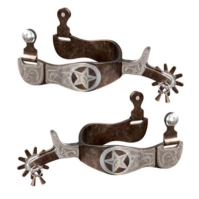 EQUSPUR Western Cowboy Spurs, 1 Pair Horse Spurs with Rowels, Antique Men's Boot Spurs with Hand-Carved Decoration