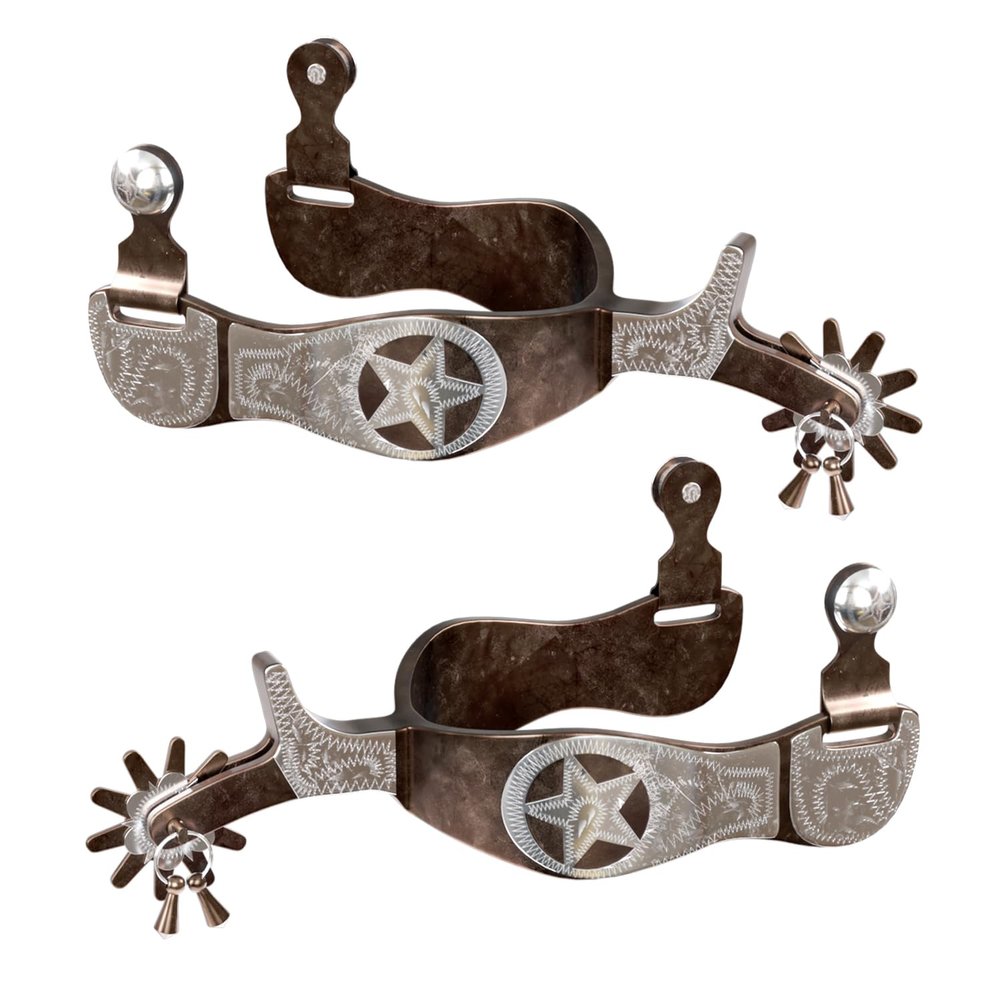 EQUSPUR Western Cowboy Spurs, 1 Pair Horse Spurs with Rowels, Antique Men's Boot Spurs with Hand-Carved Decoration