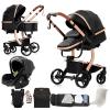 Nine point nine PU Leather 3-in-1 Stroller Set with Reversible Push Direction, Bassinet and Aluminum Alloy Frame (L518 Black) view 1