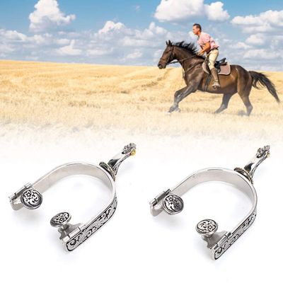 Qcwwy Stainless Steel Spurs with Elegant Horseshoe Decoration, 2 Pieces for Dressage and Ranch