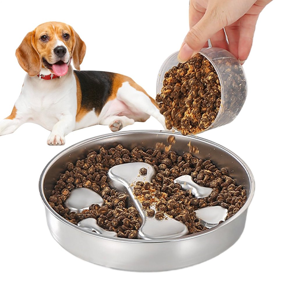 Slow Feeder Dog Bowl, Non-Slip Stainless Steel Feeding Plate