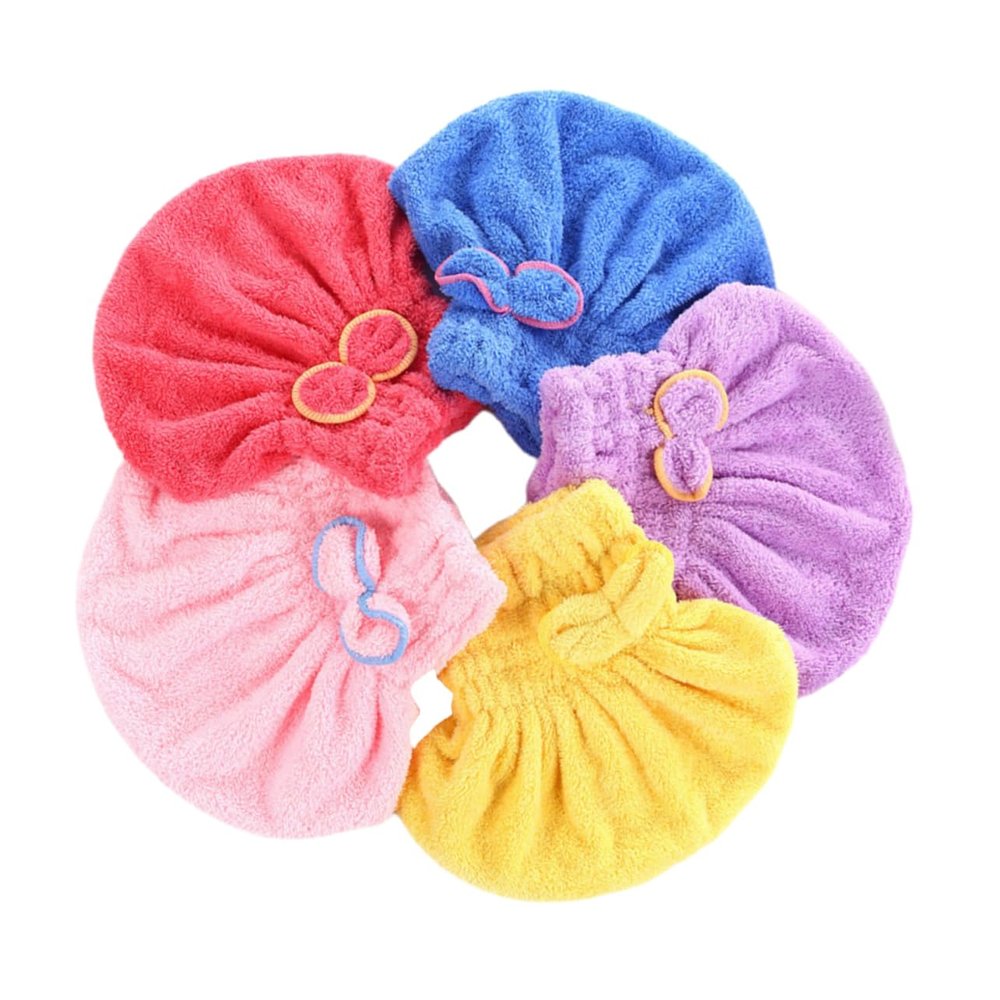 Coral Fleece Hair-Drying Caps, 5-Pack