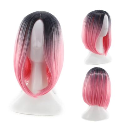 Pink Gradient Bob Wig Made from Heat-Resistant Fibers