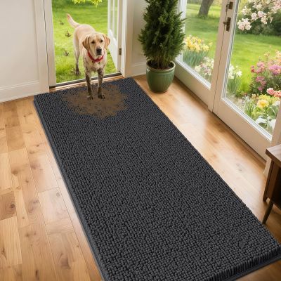 IM HOME Extra-Large Dark Gray Chenille Dog Doormat, Absorbent, Non-Slip, Heavy-Duty Indoor Mat, Soft Entryway Mat for Muddy Paws, 180.3