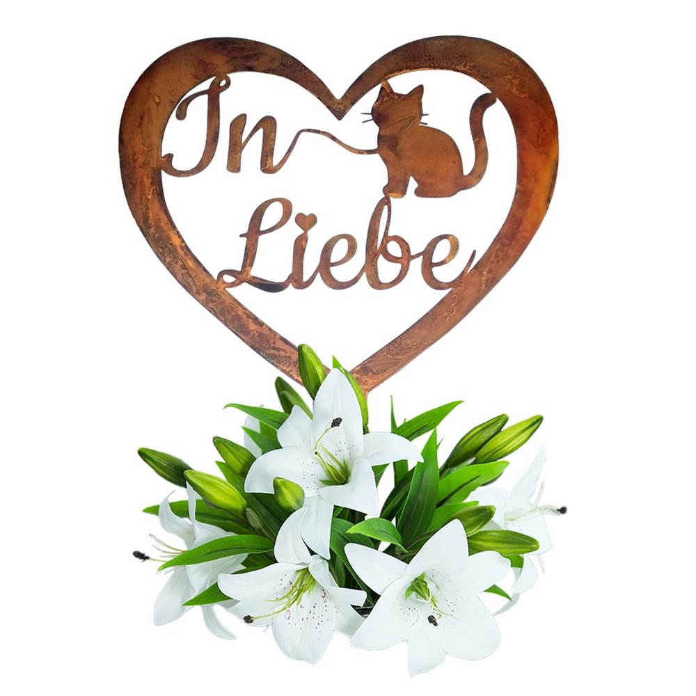 Weatherproof Heart Grave Marker for Cats, Pre-Rusted, 35 cm