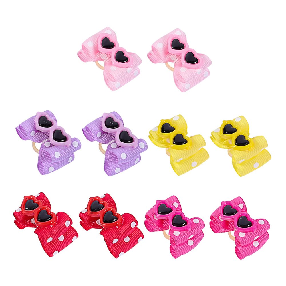 UPKOCH Dog Hair Clips with Bow Glasses Design, 10-Piece Polyester Set