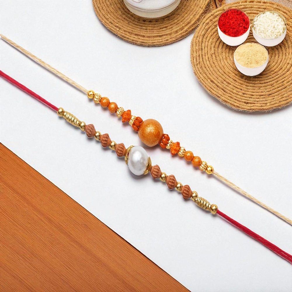 Ghasitaram Gifts Jaiccha Rakhi Set for Brother – 2 Pearl Rakhis (abc119 and abc106)