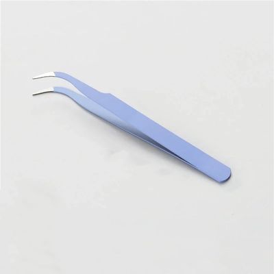 Antistatic Stainless Steel Angled Nail Tweezers, Blue, BH01