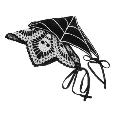 FRCOLOR 2-Piece Crochet Bandana Headbands for Women, Skull and Spiderweb Design, Black