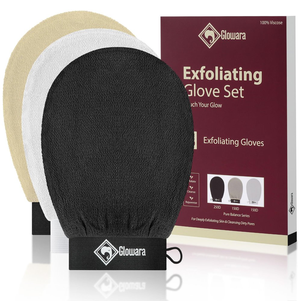 3-Piece Kessa Exfoliating Glove Set for Deep Body Cleansing