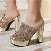 GBBRZKTB Women's Platform Open-Toe Slip-On Sandals, Sequin Chunky Heel Pumps, 11.5 cm, Gold, Size 42 view 2
