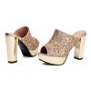 GBBRZKTB Women's Platform Open-Toe Slip-On Sandals, Sequin Chunky Heel Pumps, 11.5 cm, Gold, Size 42 view 4