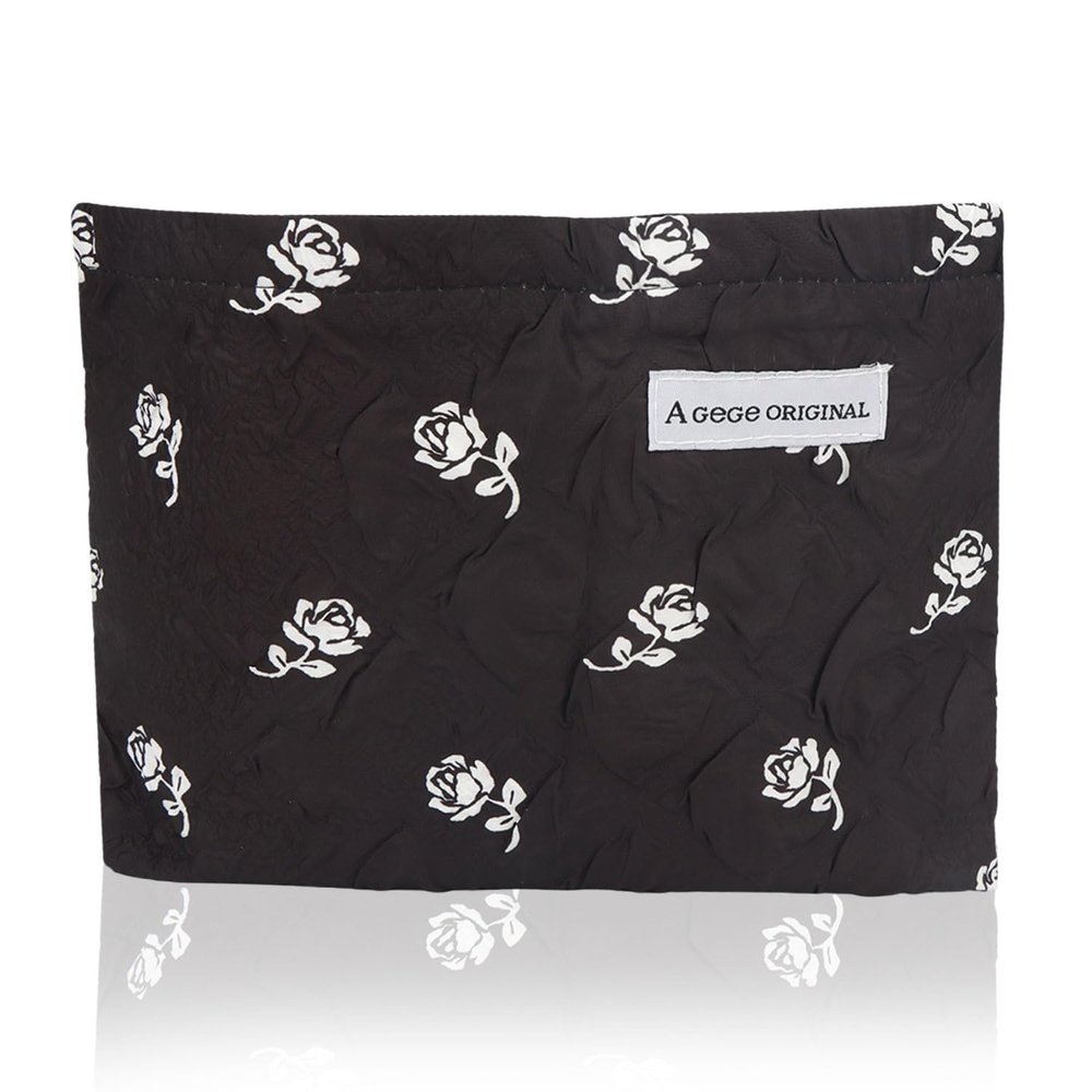 MOTIBACK Women's Cosmetic Bag, Cotton Leopard Print Makeup Bag with Zipper, Black