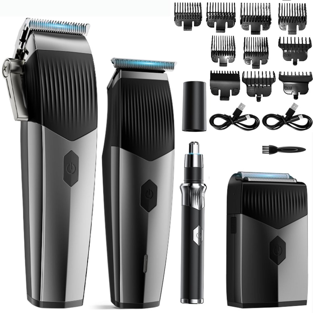 BESTBOMG Professional Men's Hair Clipper, Barber Set with Foil Shaver, Trimmer and Nose Hair Trimmer