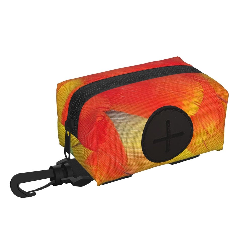 Dog Waste Bag Dispenser with Parrot Feather Print, Zipper and Carabiner