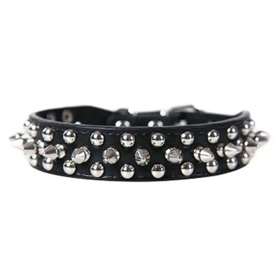 Adjustable PU Leather Dog Collar with Punk Studs and Spikes for Small Dogs and Cats