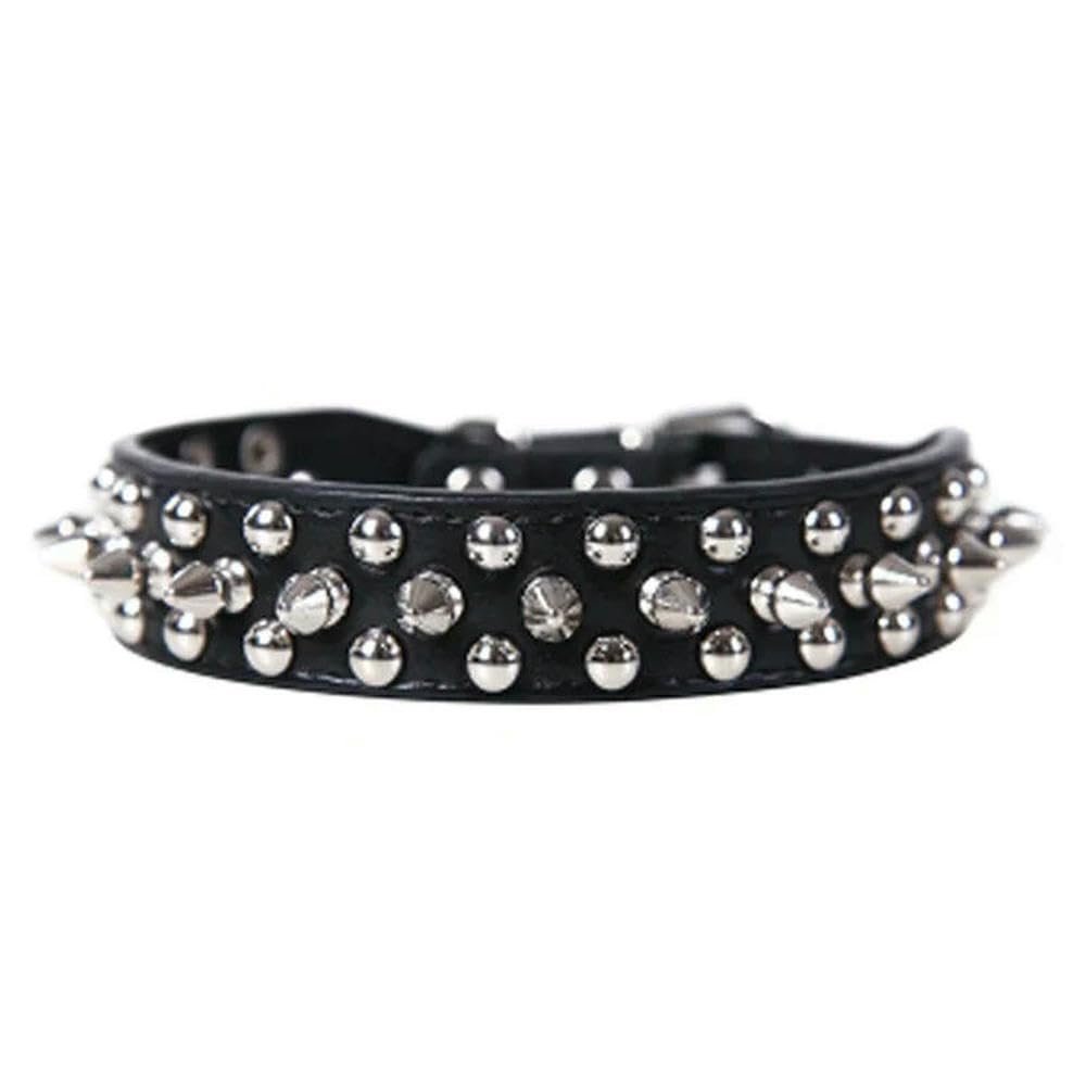 Adjustable PU Leather Dog Collar with Punk Studs and Spikes for Small Dogs and Cats