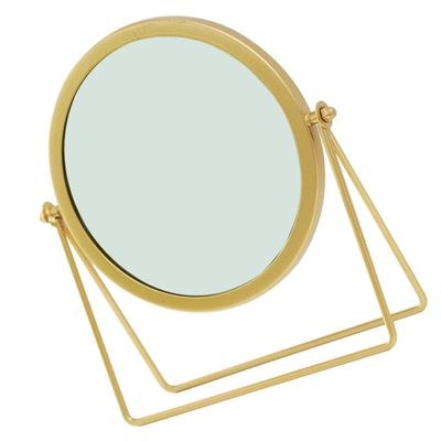 Round Cosmetic Mirror with Sturdy Metal Base, Gold, for Desk
