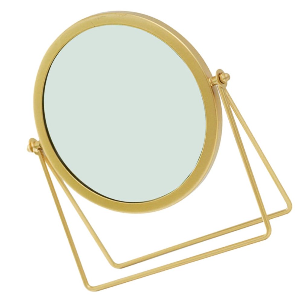 Round Cosmetic Mirror with Sturdy Metal Base, Gold, for Desk