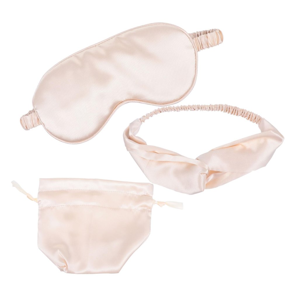 Beige Silk Sleep Mask and Headband Set