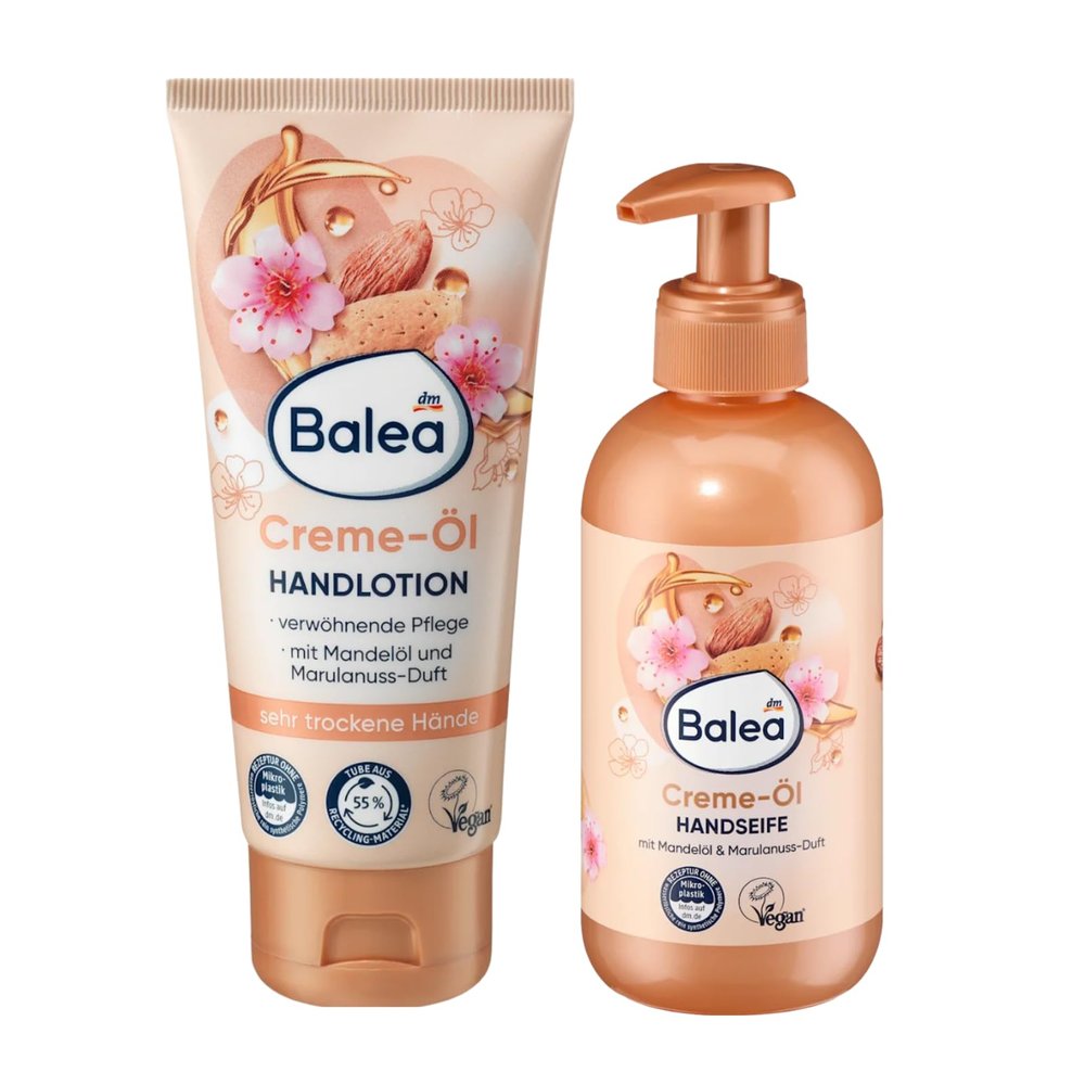 2-Piece Set: Creme Oil Liquid Soap with Almond Oil & Marula Nut Scent, 300 ml + Creme Oil Hand Lotion, 100 ml + Bonus Silicone Sponge