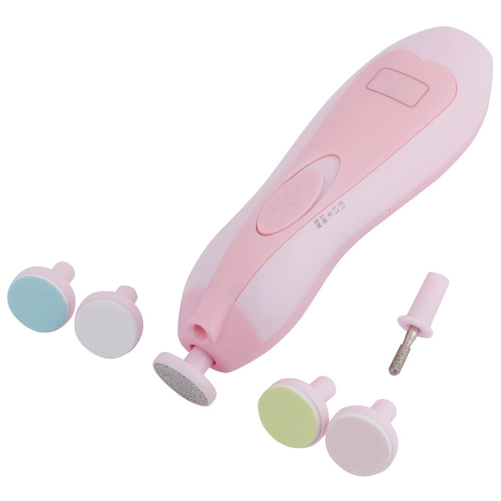 Akozon Electric Baby Nail Clipper and Trimmer, 6 Grinding Heads, LED Light, 4 Speeds, Pink (Rose Red)