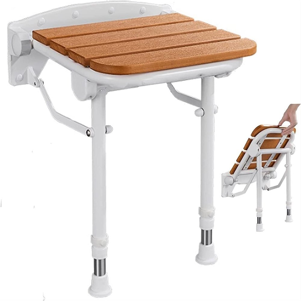 MJMLUCK Folding Wall-Mounted Shower Seat, White, 33 x 29 cm