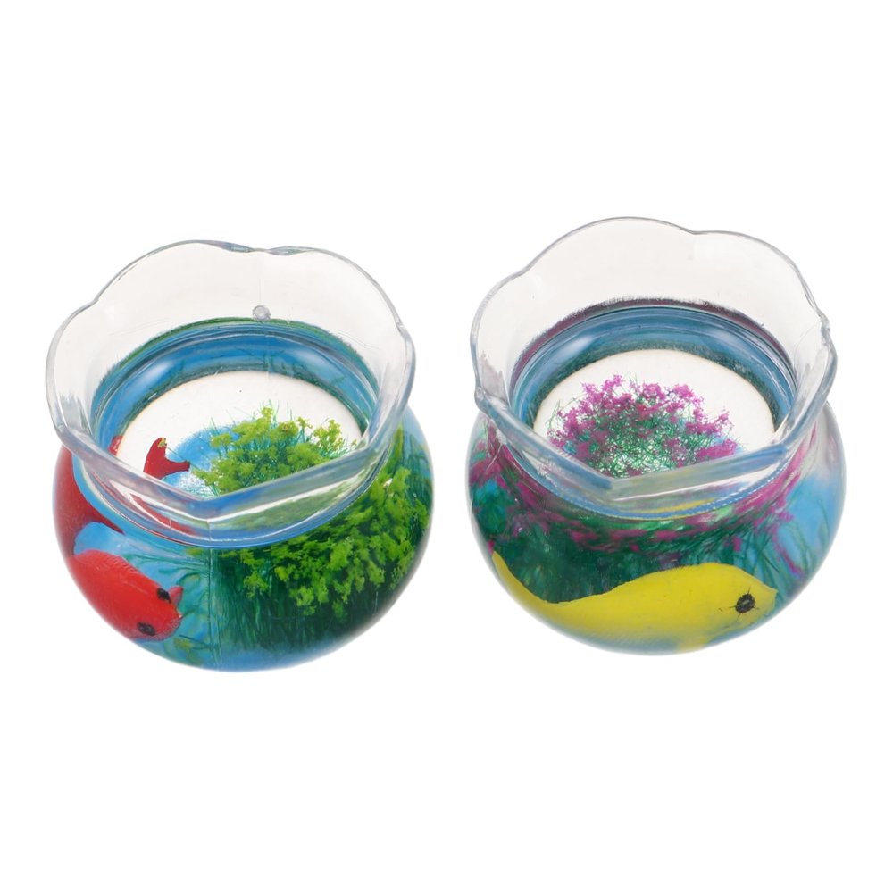 BATHVEVE 2-Piece Plastic Aquarium Decoration with Realistic Goldfish Details