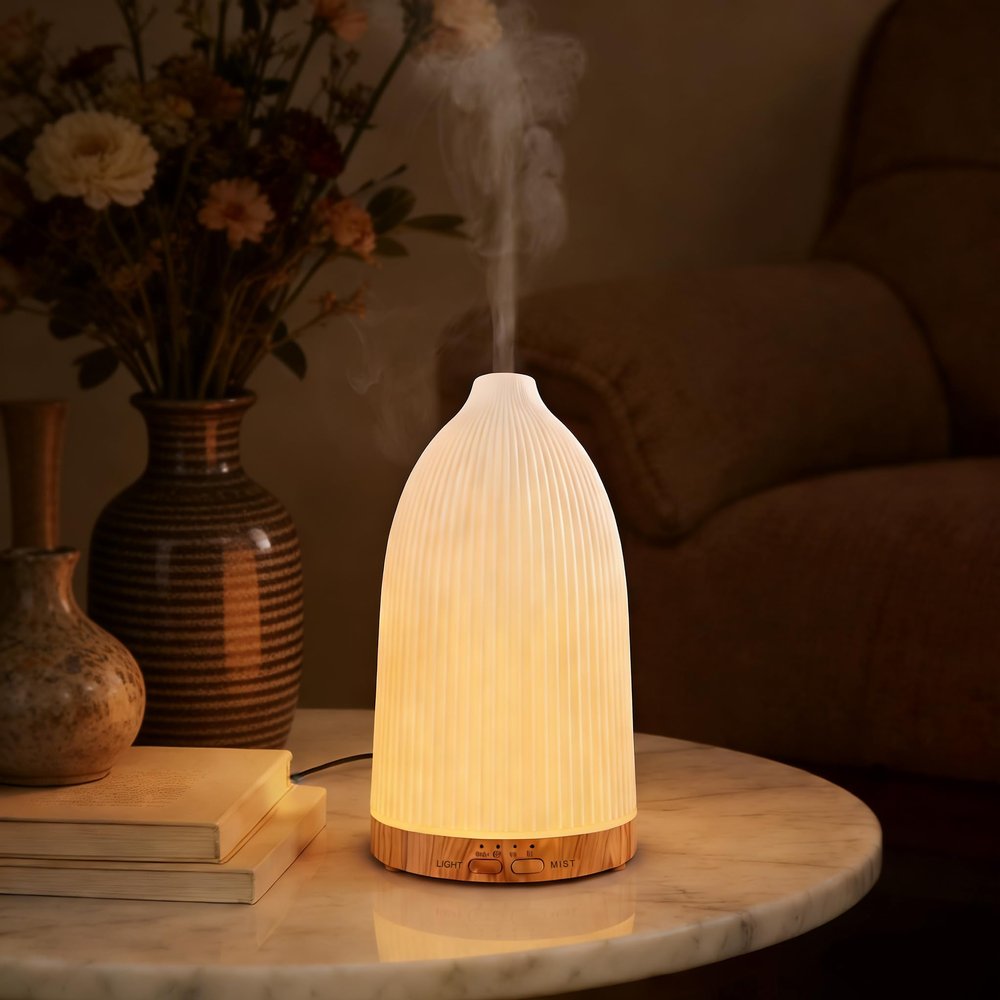 Cavir Essential Oil Diffuser, 100 mL Aromatherapy Cool-Mist Humidifier with 7-Color Lights and 4 Timer Settings