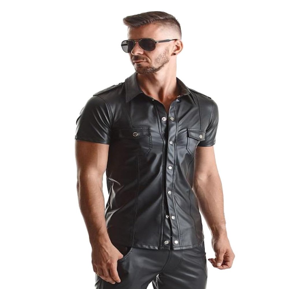 Regnes Fetish Planet Men's Matte Black Wetlook Shirt RMLuca001