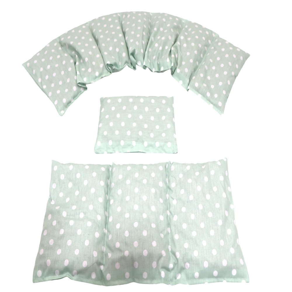 3-Piece Cherry Pit Heat Pillow Set, Mint with Dots