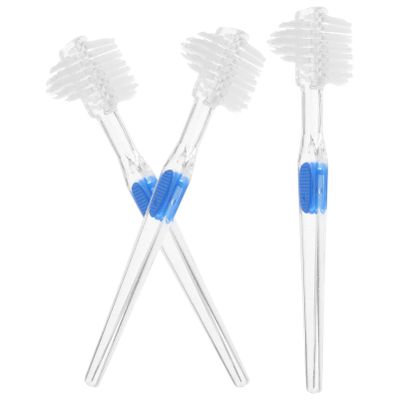 Plastic Double-Sided Denture Brush with Nylon Bristles, Transparent, 3 Count