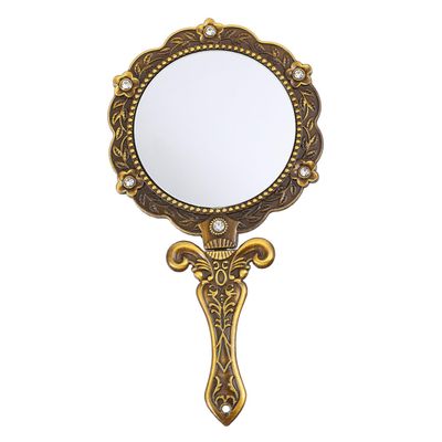 DECOMELODY Vintage Hand Mirror with Handle, Alloy Handheld Makeup Mirror, Compact and Portable for Makeup and Travel