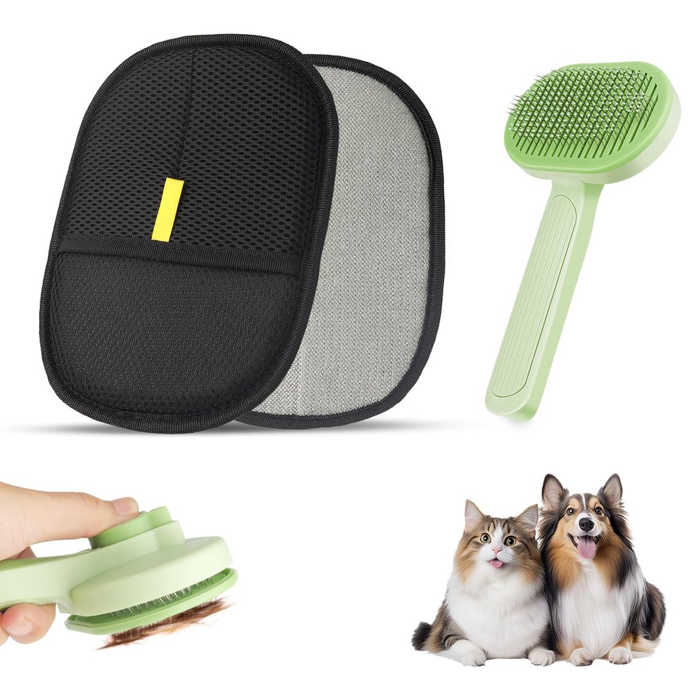 Fur Magnet Glove & Self-Cleaning Brush Set for Cats
